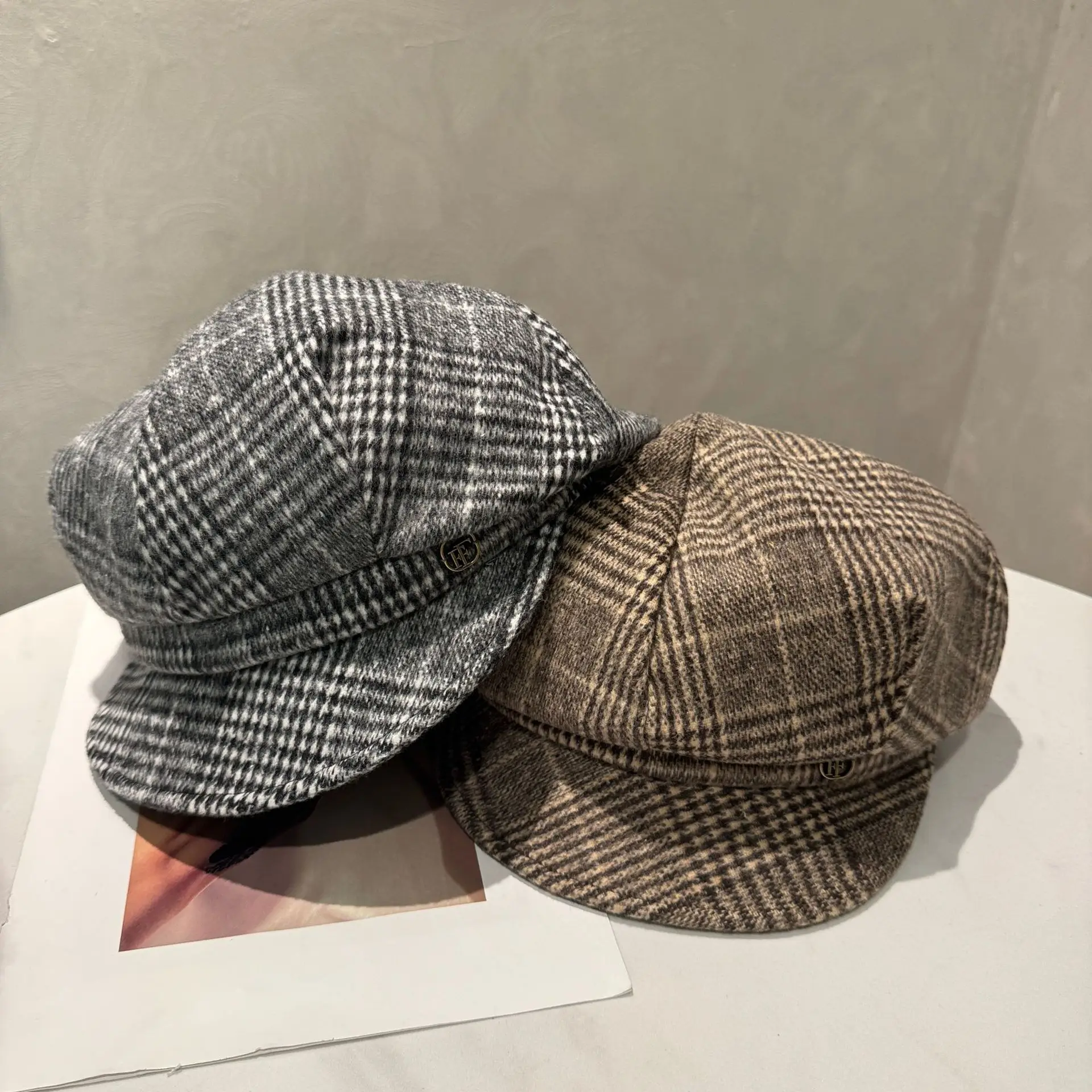 Women Plaid Full-Closure Octagonal Hat - Image 7