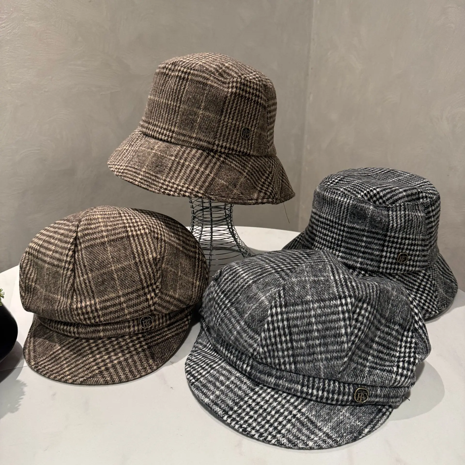 Women Plaid Full-Closure Octagonal Hat - Image 8