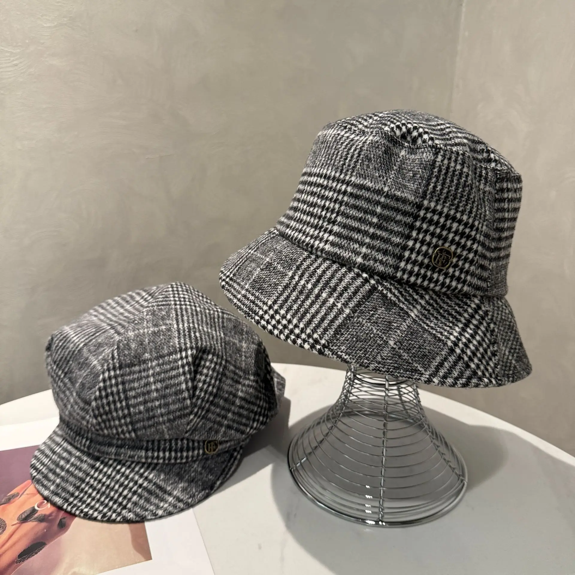 Women Plaid Full-Closure Octagonal Hat - Image 9