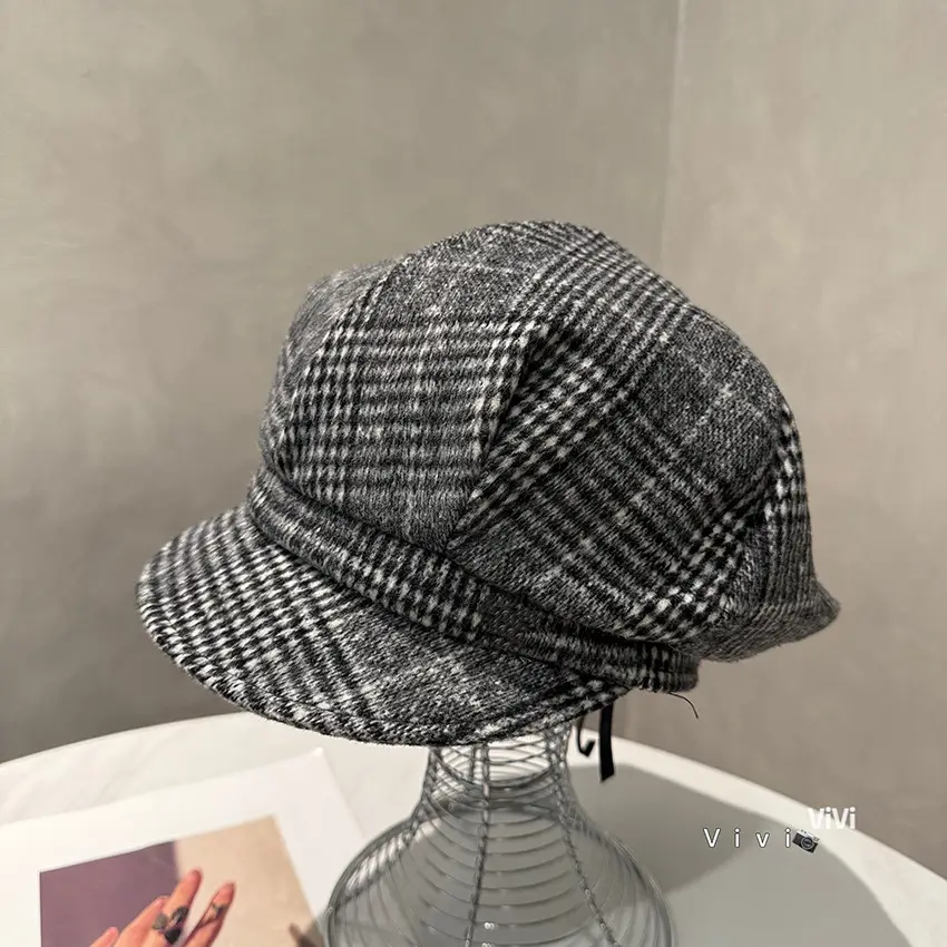 Women Plaid Full-Closure Octagonal Hat - Image 5
