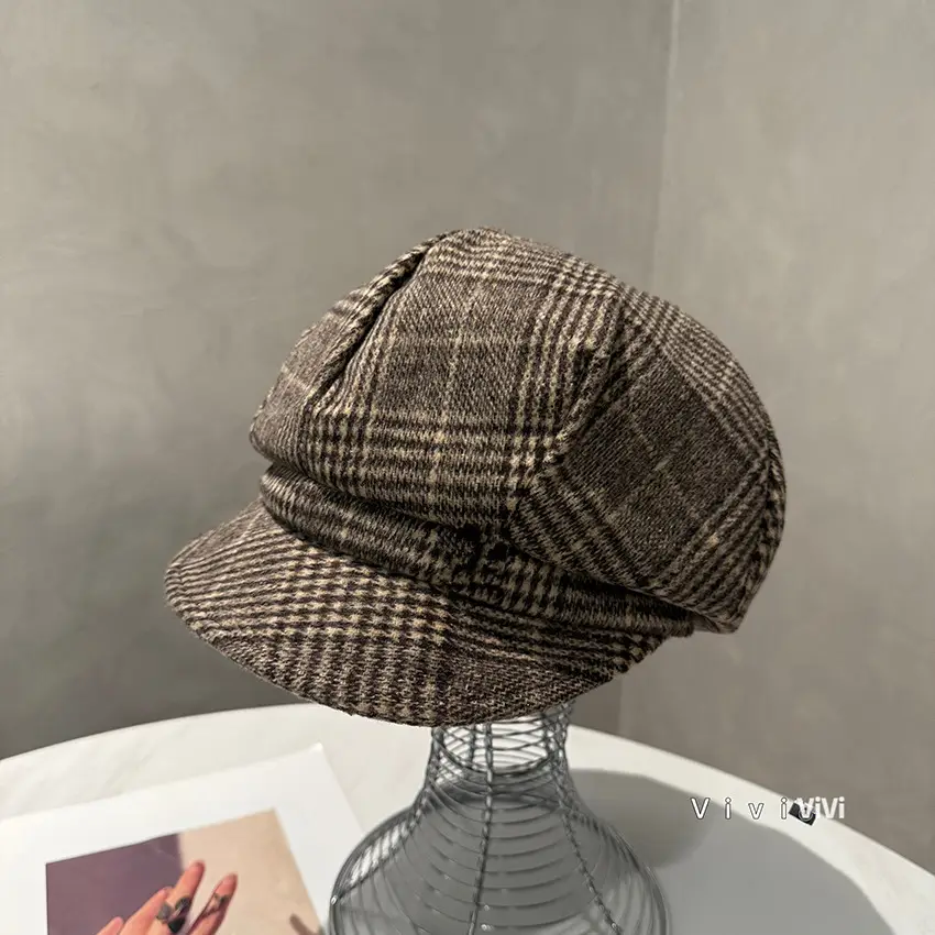 Women Plaid Full-Closure Octagonal Hat - Image 6