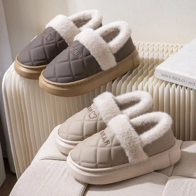 Waterproof Cotton Slippers for Women 2025 New Autumn and Winter Warm Indoor Home Winter Outer Wear Bag Heel Cotton Shoes for Men - Image 8