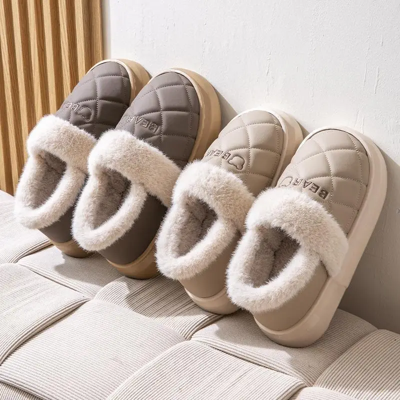 Waterproof Cotton Slippers for Women 2025 New Autumn and Winter Warm Indoor Home Winter Outer Wear Bag Heel Cotton Shoes for Men - Image 10