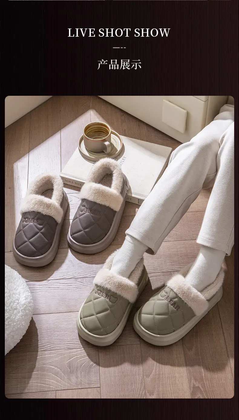 Waterproof Cotton Slippers for Women 2025 New Autumn and Winter Warm Indoor Home Winter Outer Wear Bag Heel Cotton Shoes for Men — feature 13