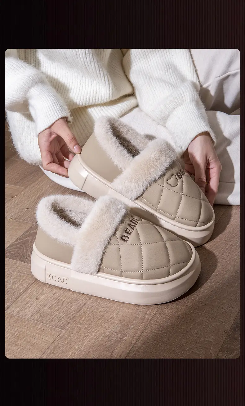 Waterproof Cotton Slippers for Women 2025 New Autumn and Winter Warm Indoor Home Winter Outer Wear Bag Heel Cotton Shoes for Men — feature 17