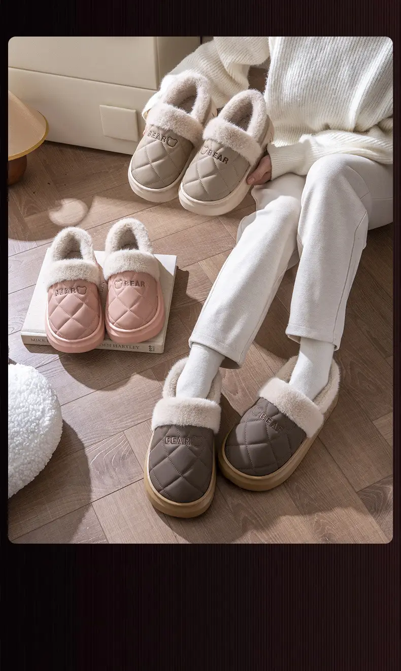 Waterproof Cotton Slippers for Women 2025 New Autumn and Winter Warm Indoor Home Winter Outer Wear Bag Heel Cotton Shoes for Men — feature 18