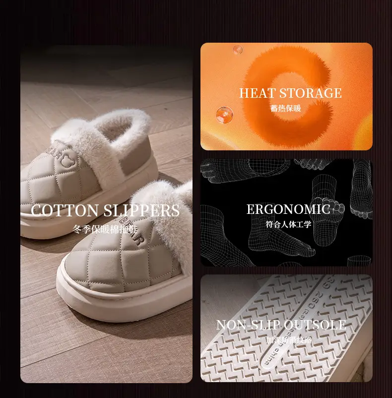 Waterproof Cotton Slippers for Women 2025 New Autumn and Winter Warm Indoor Home Winter Outer Wear Bag Heel Cotton Shoes for Men — feature 6