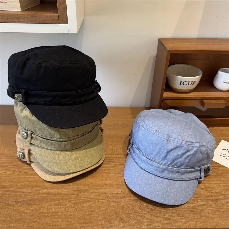 Women Vintage Washed Duckbill Cap Blue - Image 8