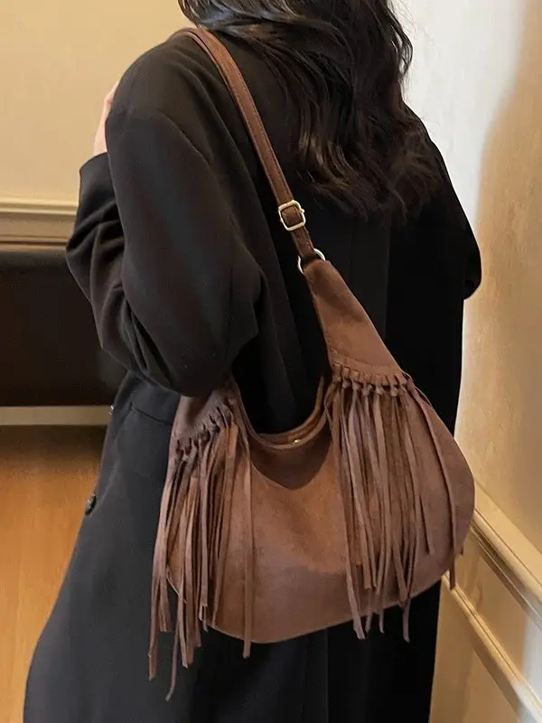 Brown Fringed Suede Handbag for Women 2026 - Image 7