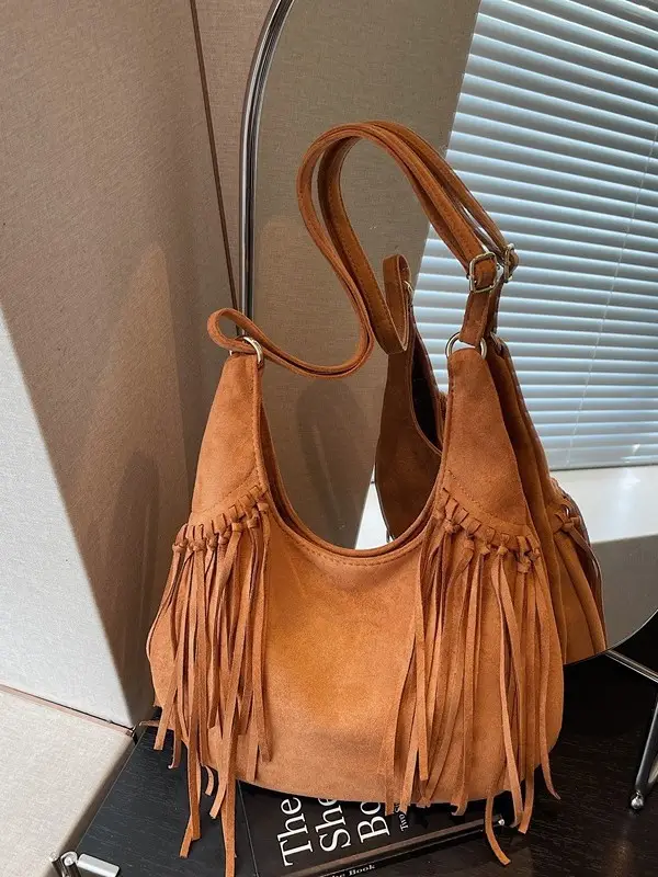 Brown Fringed Suede Handbag for Women 2026 - Image 8