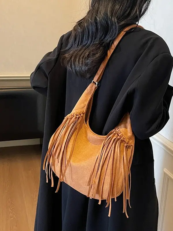 Brown Fringed Suede Handbag for Women 2026 - Image 9