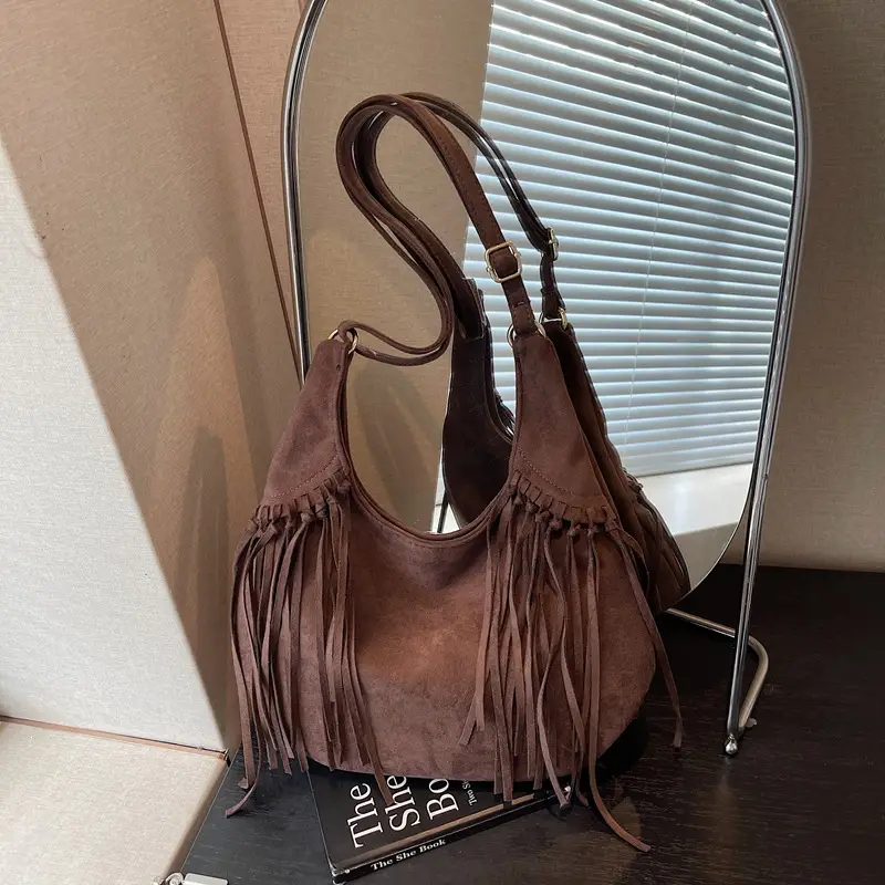 Brown Fringed Suede Handbag for Women 2026 - Image 2