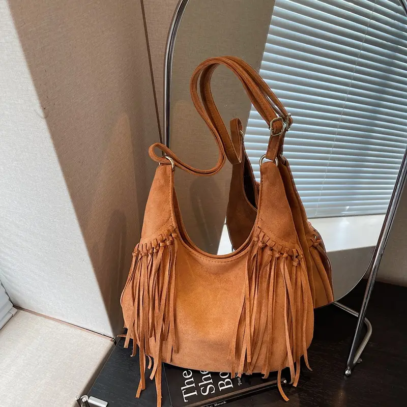 Brown Fringed Suede Handbag for Women 2026 - Image 3