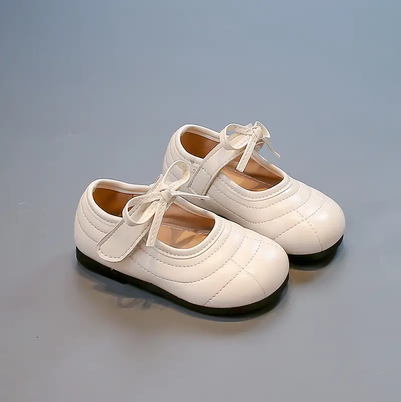 White Bow Baby Shoes for Girls Round Toe 2025