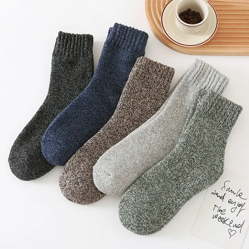 Winter Thick Mid-Calf Socks for Men, Fleece-Lined, Thickened, Warm Terry Socks, Cashmere Socks, Solid Color Towel Socks Wholesale