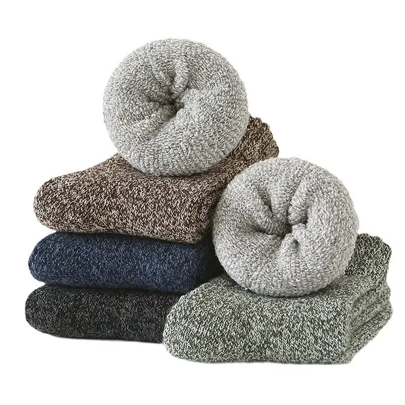 Winter Thick Mid-Calf Socks for Men, Fleece-Lined, Thickened, Warm Terry Socks, Cashmere Socks, Solid Color Towel Socks Wholesale