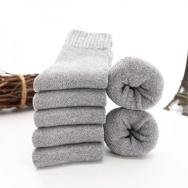 Winter Thick Mid-Calf Socks for Men, Fleece-Lined, Thickened, Warm Terry Socks, Cashmere Socks, Solid Color Towel Socks Wholesale