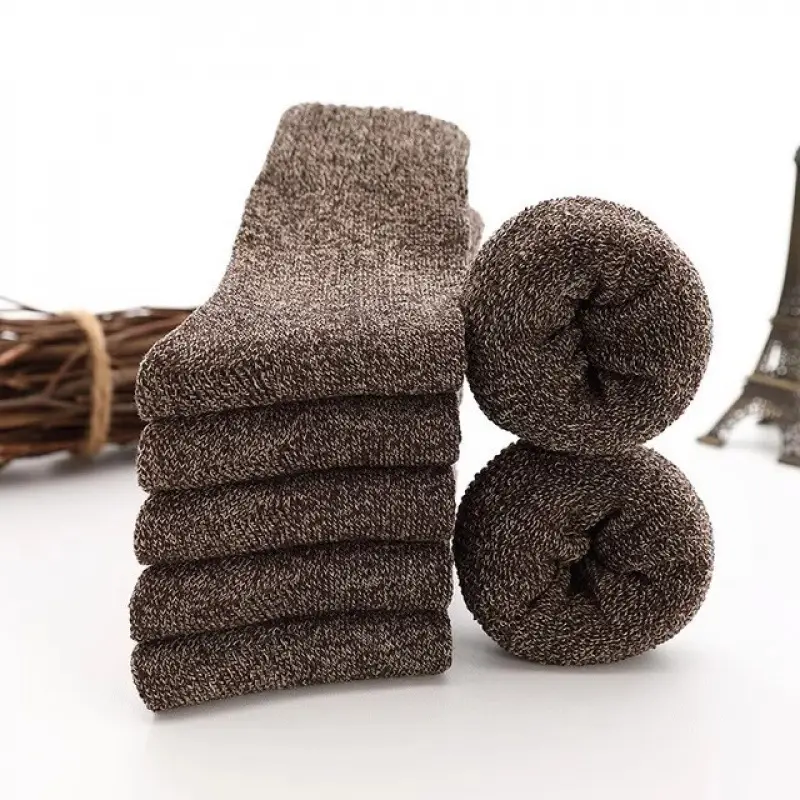 Winter Thick Mid-Calf Socks for Men, Fleece-Lined, Thickened, Warm Terry Socks, Cashmere Socks, Solid Color Towel Socks Wholesale