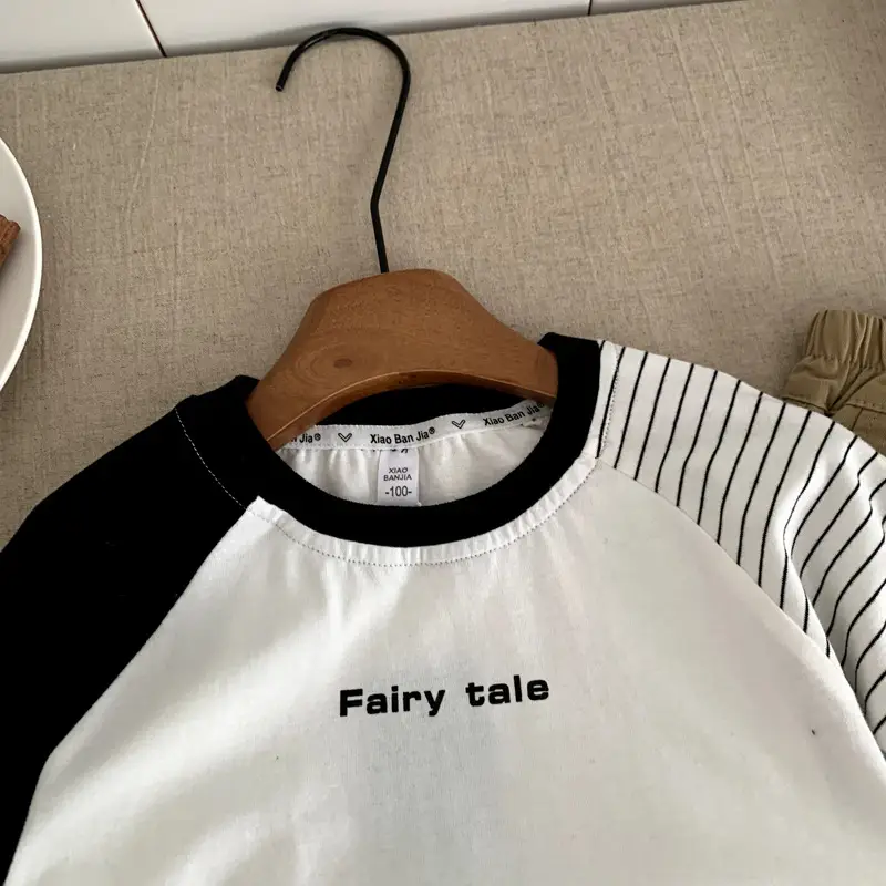 2025 Kids Korean Style Raglan Sleeve T-Shirt White Black Medium - Image 3