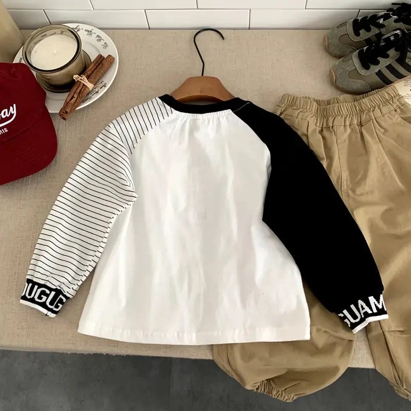2025 Kids Korean Style Raglan Sleeve T-Shirt White Black Medium - Image 5
