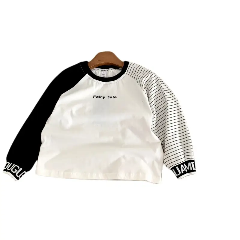 2025 Kids Korean Style Raglan Sleeve T-Shirt White Black Medium - Image 6