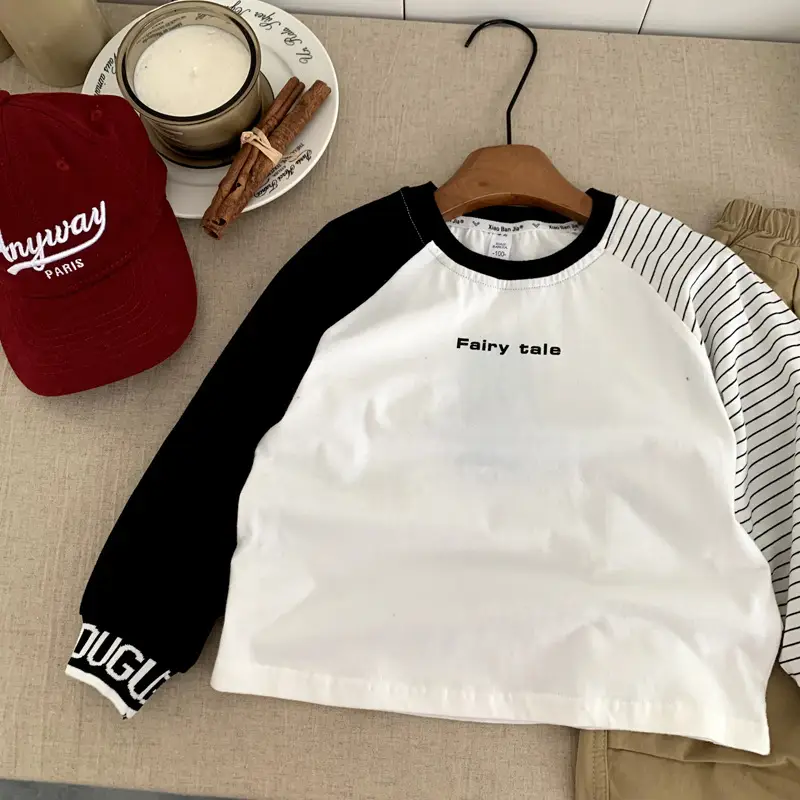 2025 Kids Korean Style Raglan Sleeve T-Shirt White Black Medium — feature 3