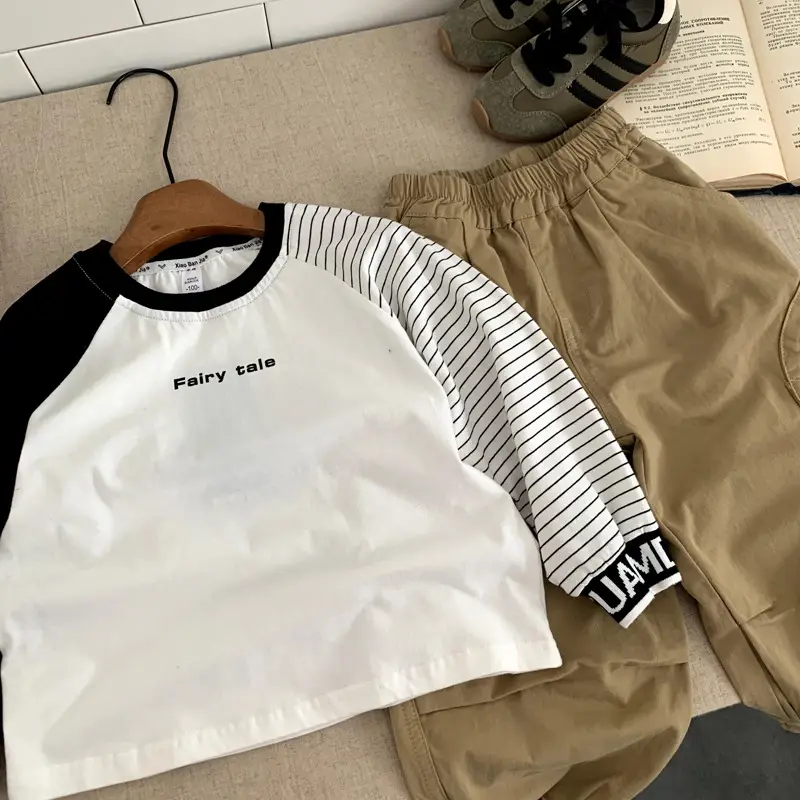 2025 Kids Korean Style Raglan Sleeve T-Shirt White Black Medium — feature 4