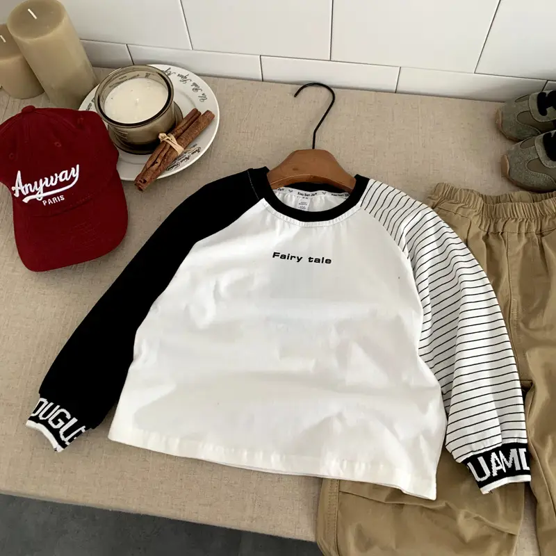 2025 Kids Korean Style Raglan Sleeve T-Shirt White Black Medium — feature 5