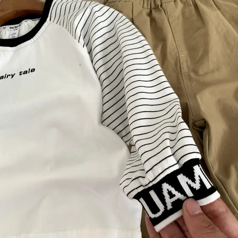 2025 Kids Korean Style Raglan Sleeve T-Shirt White Black Medium — feature 7
