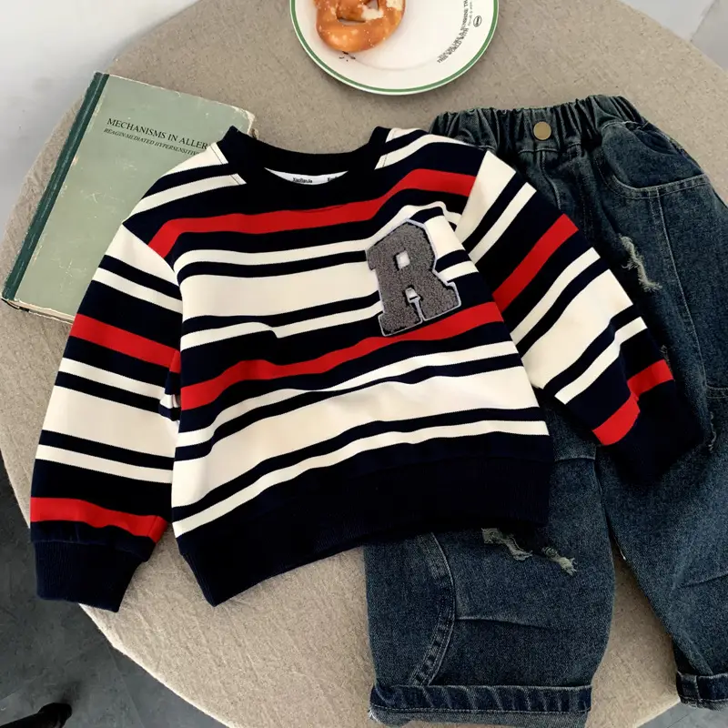Boys Striped Long Sleeve Sweatshirt 2025 Autumn Wear — feature 2