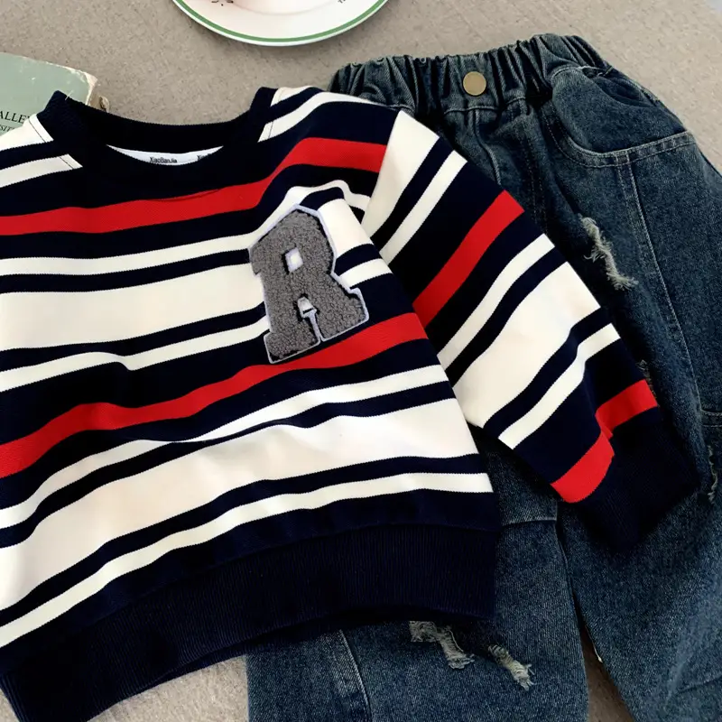 Boys Striped Long Sleeve Sweatshirt 2025 Autumn Wear — feature 4