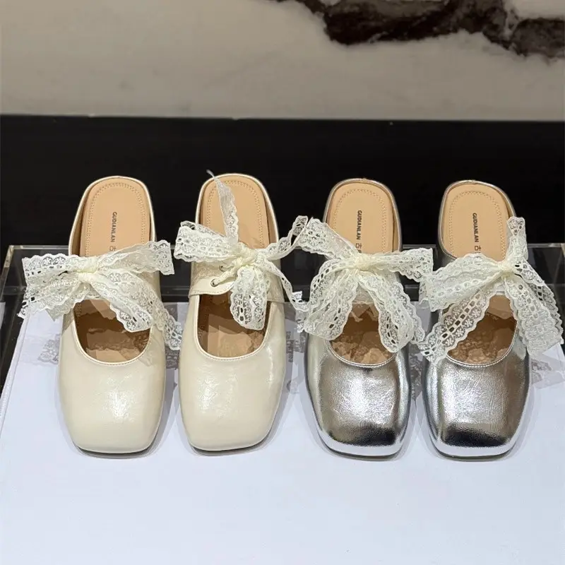 French Style Silver Lace Mules for Women Summer 2025 - Image 6