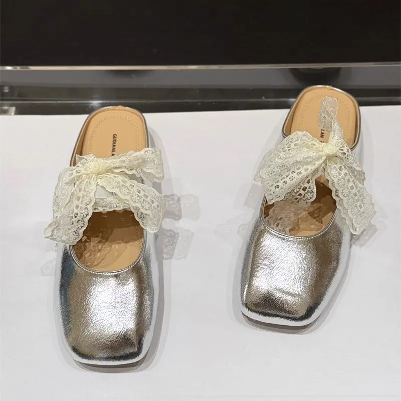French Style Silver Lace Mules for Women Summer 2025 - Image 7