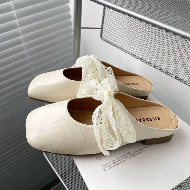 French Style Silver Lace Mules for Women Summer 2025 - Image 2