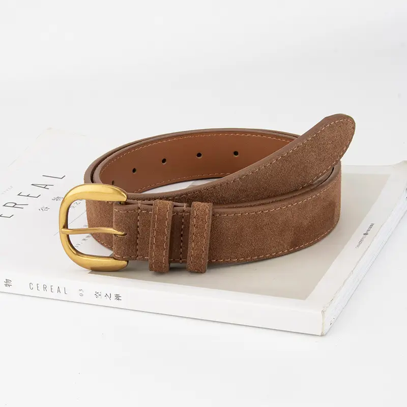 Women Retro Frosted Suede Belt Maillard Wear Jeans
