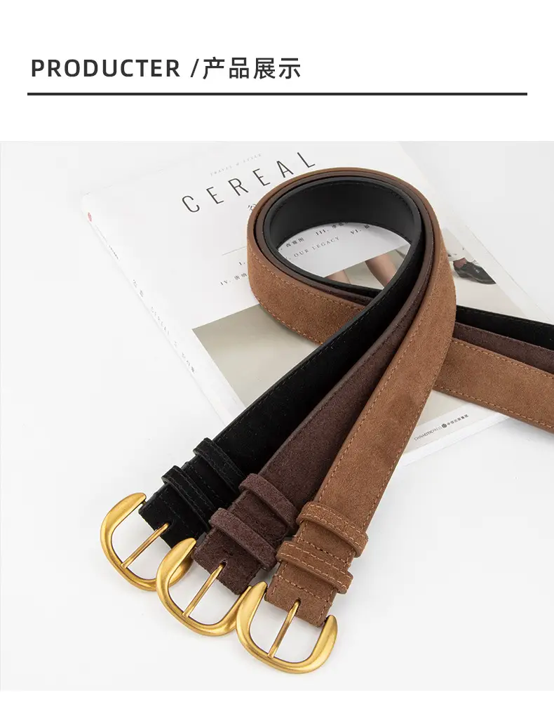 Women Retro Frosted Suede Belt Maillard Wear Jeans — feature 10