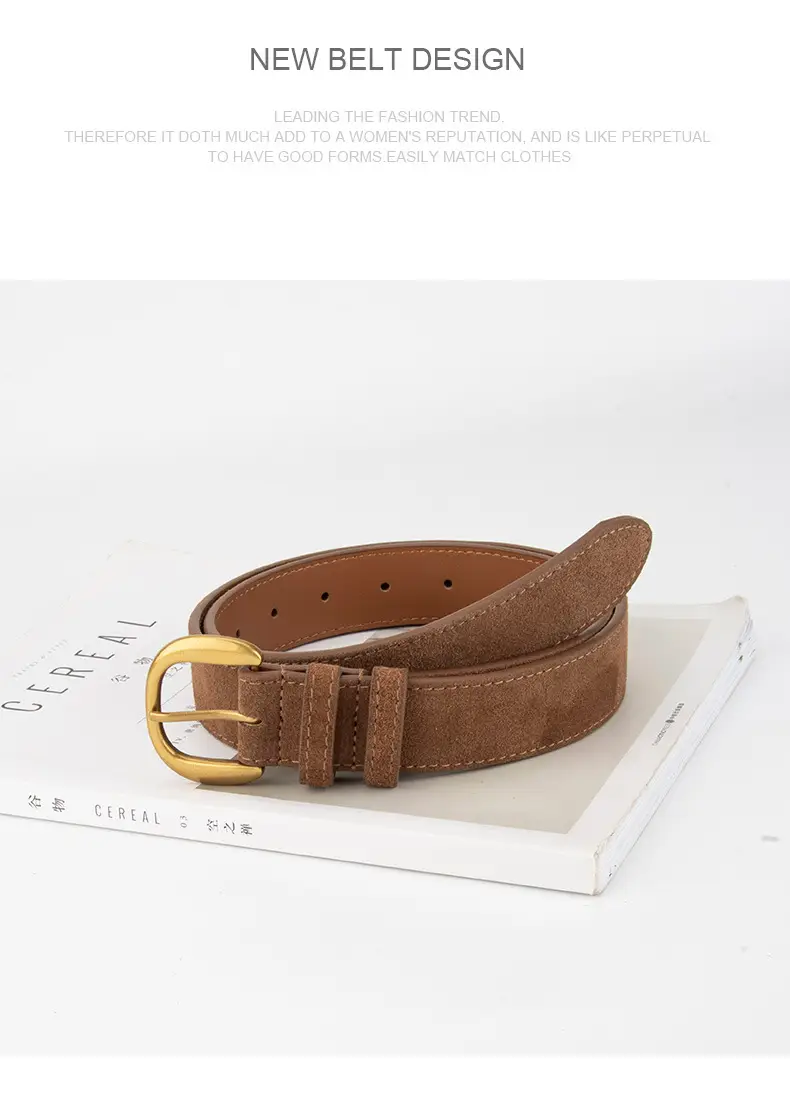 Women Retro Frosted Suede Belt Maillard Wear Jeans — feature 11