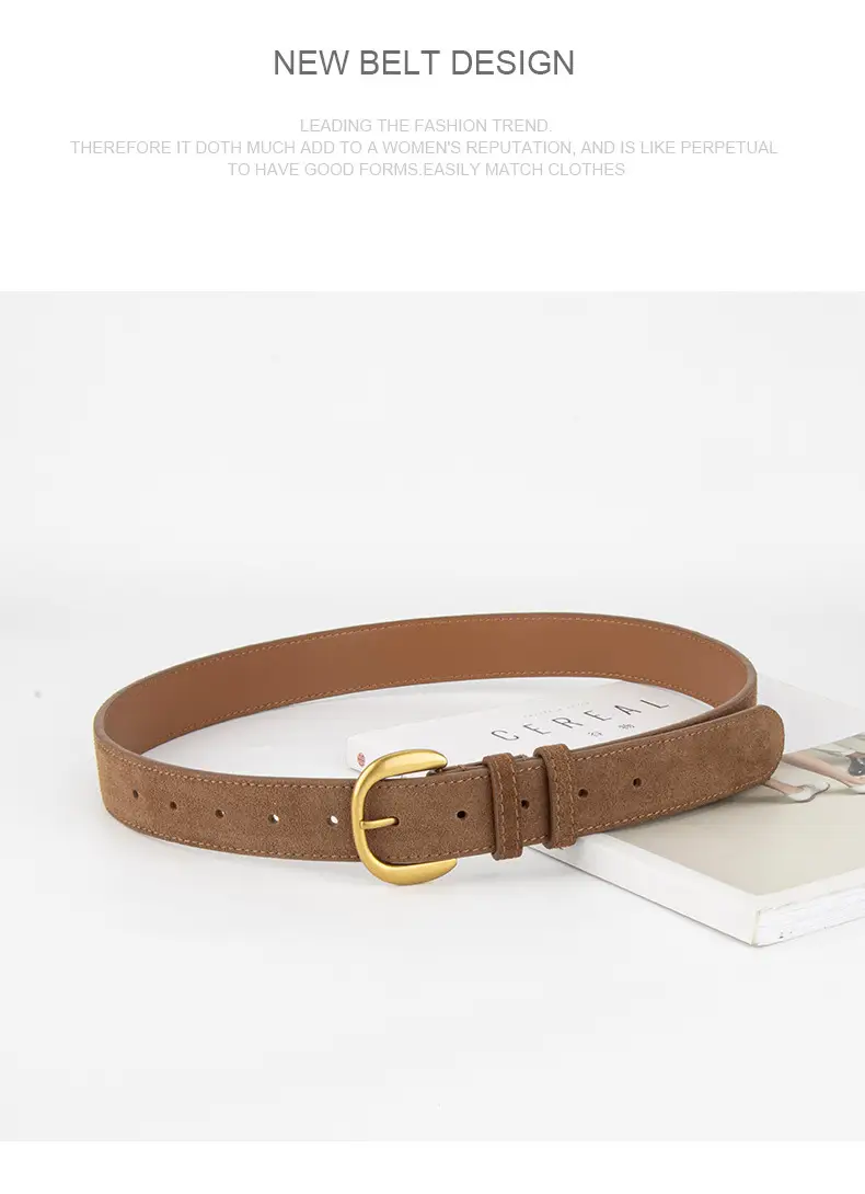 Women Retro Frosted Suede Belt Maillard Wear Jeans — feature 12