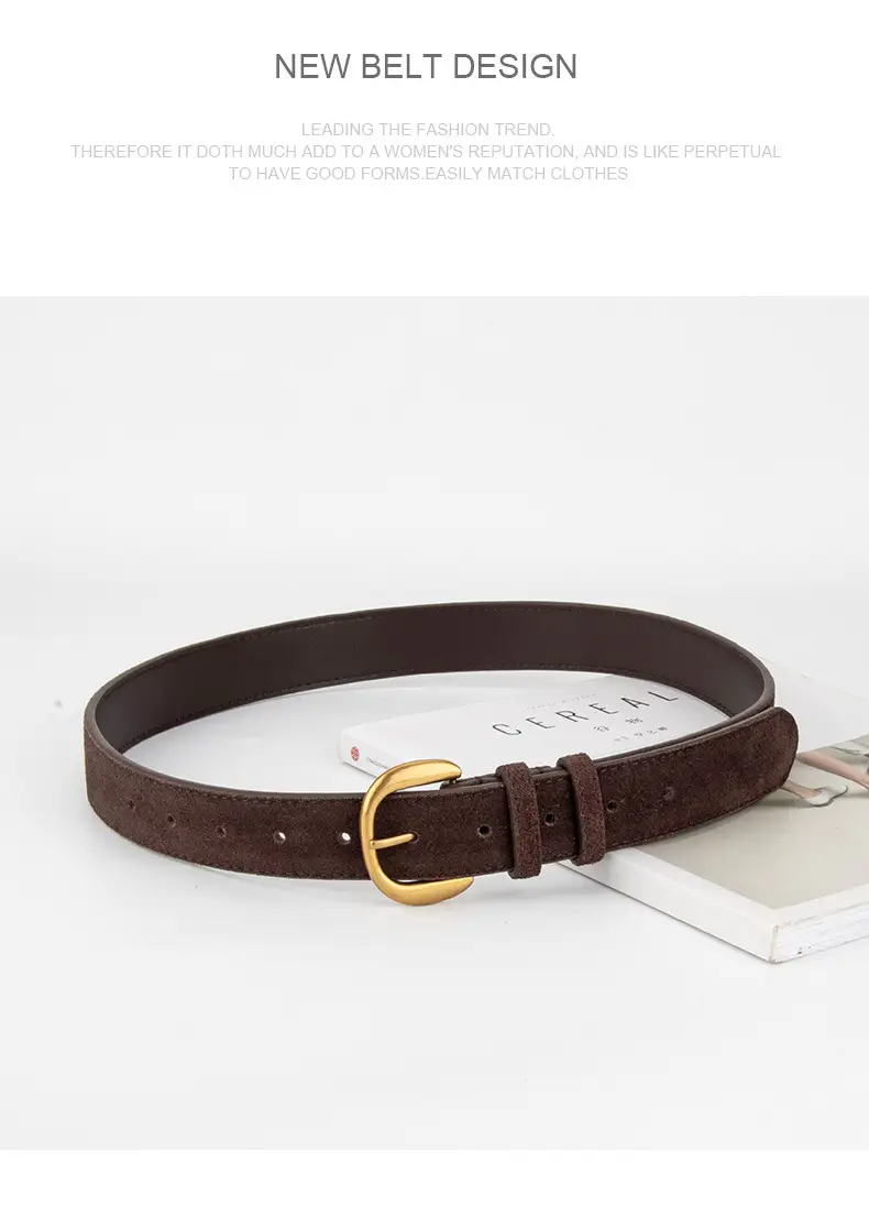 Women Retro Frosted Suede Belt Maillard Wear Jeans — feature 14