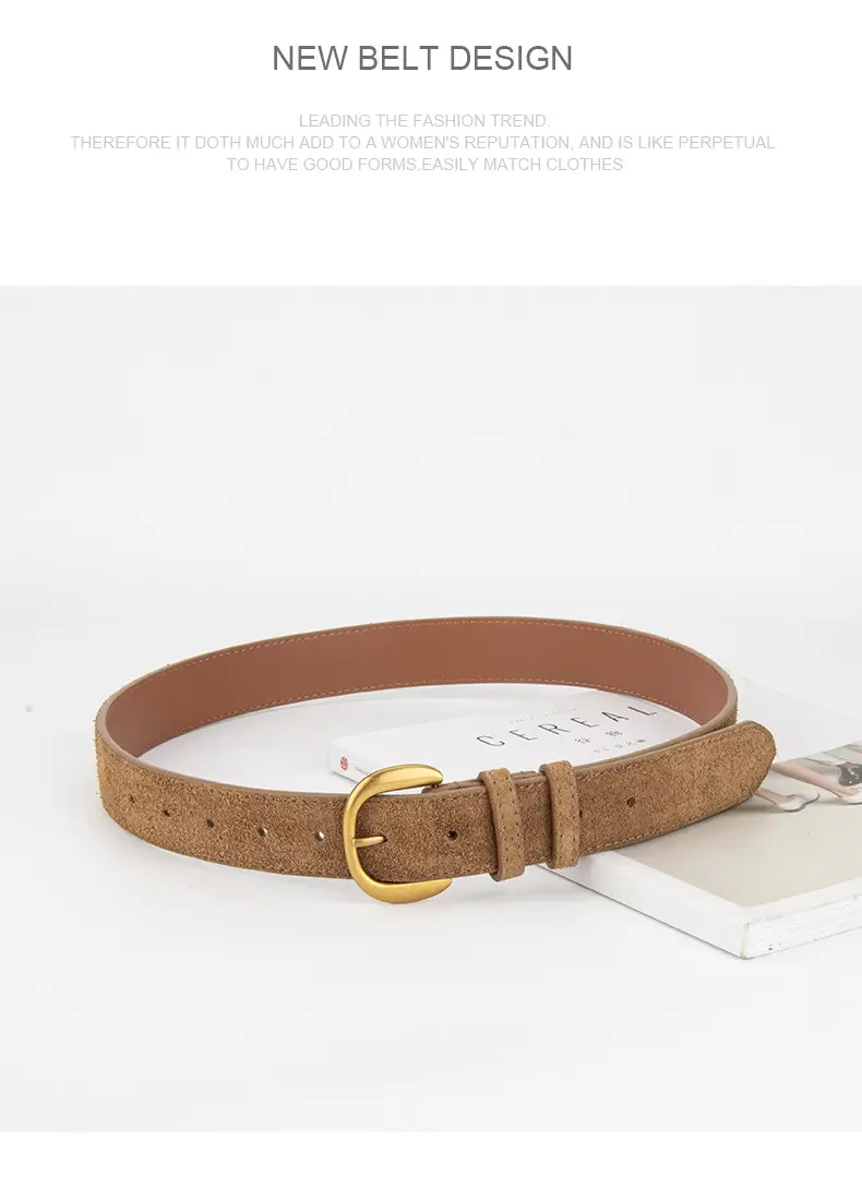 Women Retro Frosted Suede Belt Maillard Wear Jeans — feature 15