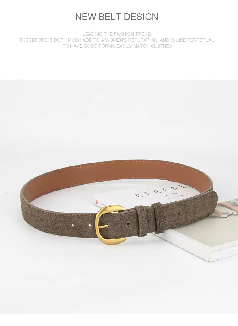 Women Retro Frosted Suede Belt Maillard Wear Jeans — feature 16