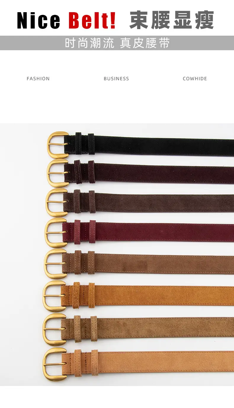 Women Retro Frosted Suede Belt Maillard Wear Jeans — feature 3