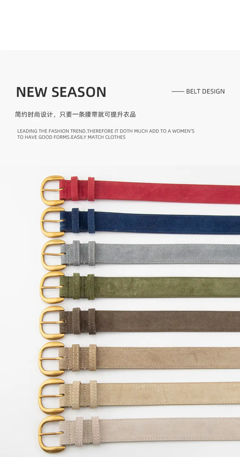 Women Retro Frosted Suede Belt Maillard Wear Jeans — feature 4
