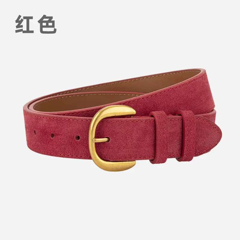 Women Retro Frosted Suede Belt Maillard Wear Jeans