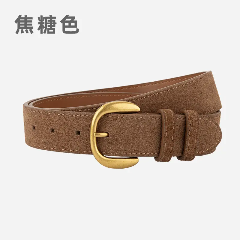 Women Retro Frosted Suede Belt Maillard Wear Jeans