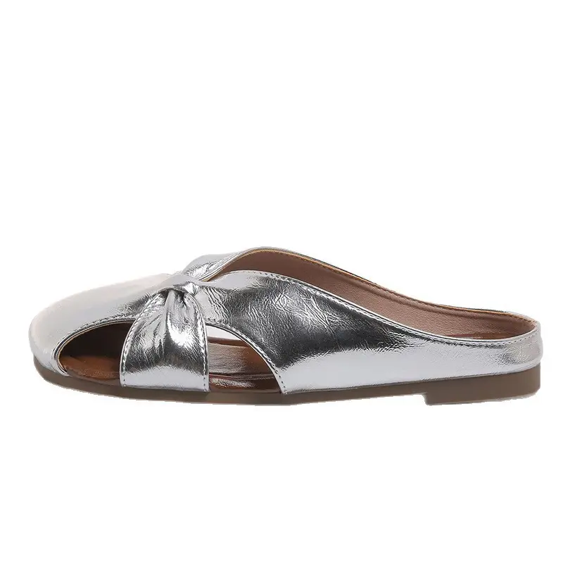 Brown French Lazy Muller Sandals for Women Low Heel Soft Leather - Image 8