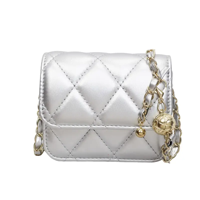 Silver Rhombus Chain Shoulder Bag for Women - Image 4