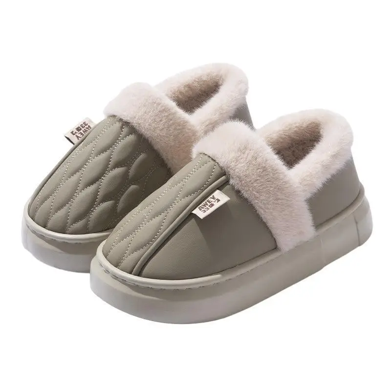 Waterproof Cotton Slippers for Men in Winter 2025 New Indoor Home Non-Slip Thick Sole Fleece-Lined Warm Couple Bag Heel Cotton Slippers - Image 4