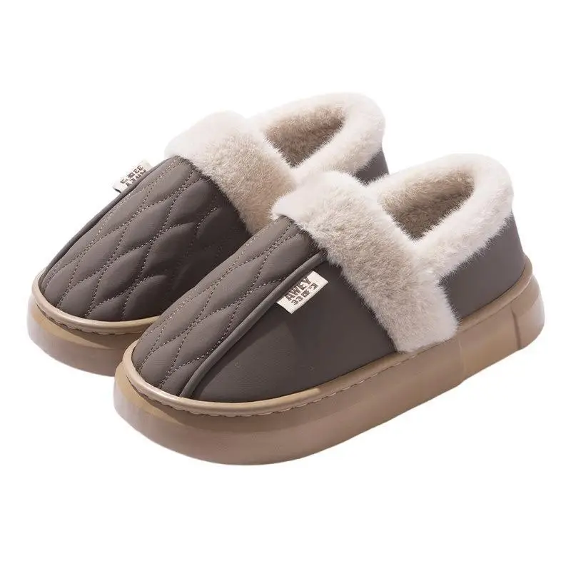 Waterproof Cotton Slippers for Men in Winter 2025 New Indoor Home Non-Slip Thick Sole Fleece-Lined Warm Couple Bag Heel Cotton Slippers - Image 5