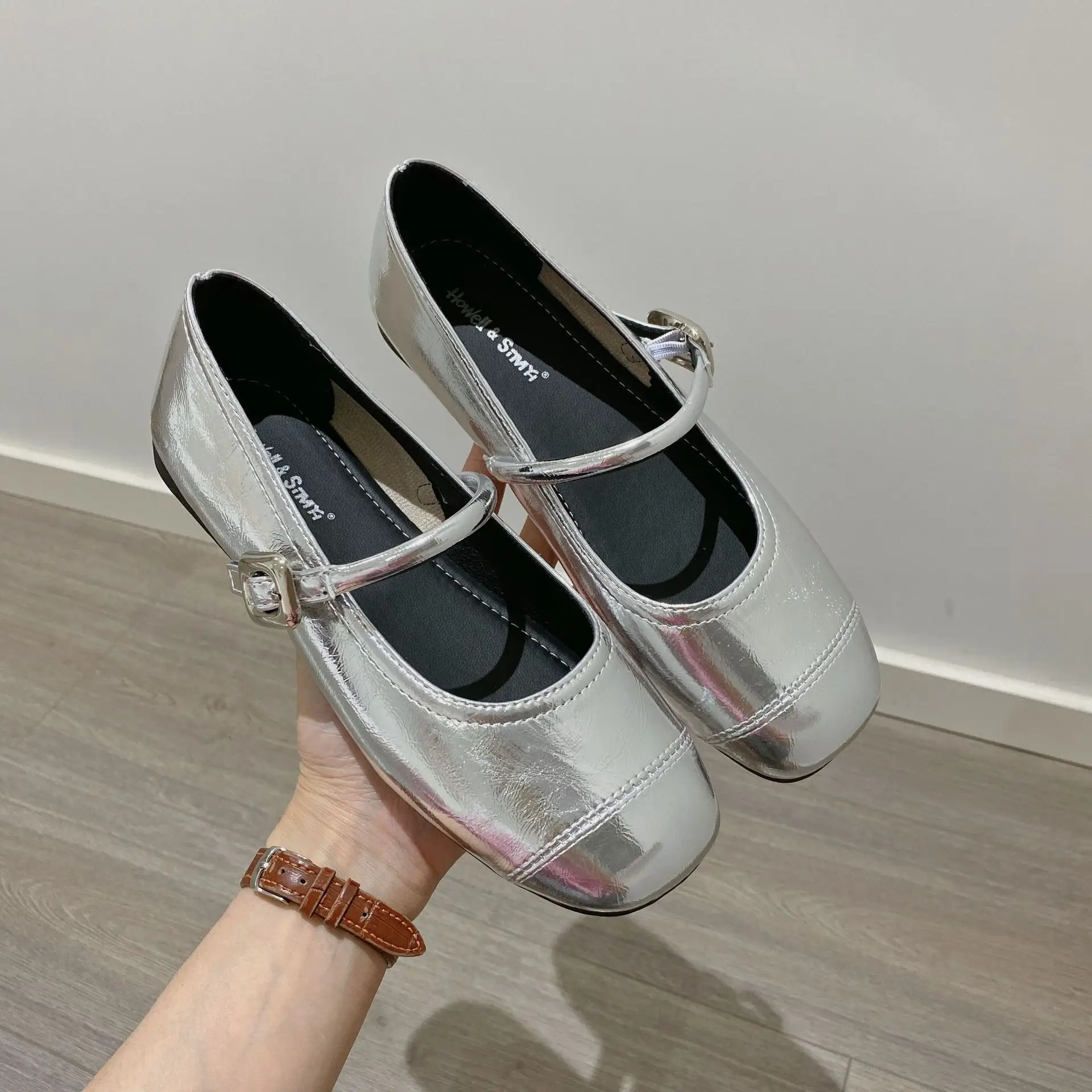 Women Silver Flat Shoes Mary Jane Summer 2025 - Image 2
